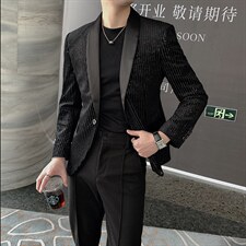新款亮片条纹修身小西装外套男韩版网红夜店个性西服XZ021-P135,男装西服套装,电商B267