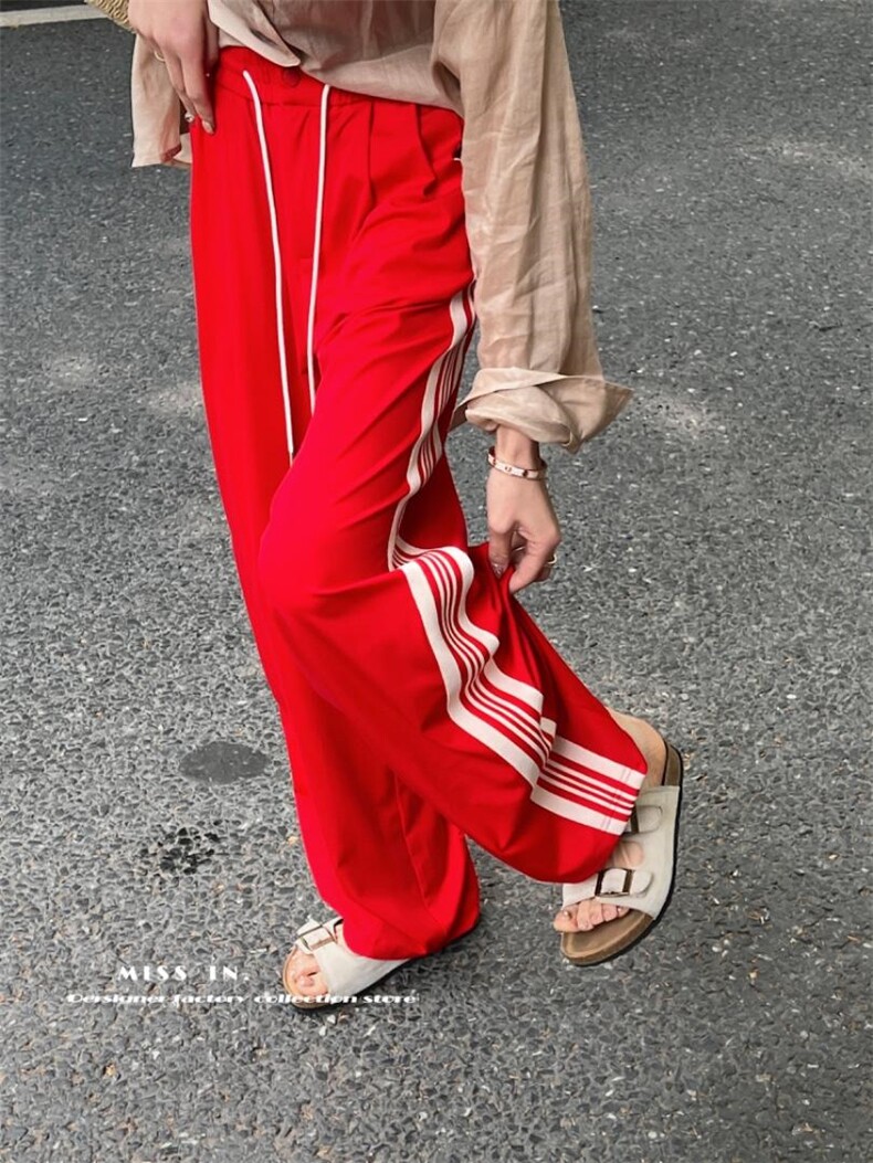 现货休闲风侧边条纹阔腿裤，其它，蜜思印·金