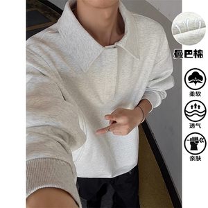 特批P50无差价时尚复古500g重磅曼巴棉拼接半拉链大码卫衣男W5416图片