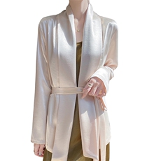 2025新款缎面感气质长袖衬衫女修身西装外套优雅宽松时尚百搭上衣，女装西装，圣丽羊绒