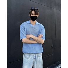 美式慵懒风翻领休闲蓝色针织衫E1101P40，男装针织衫/毛衣，星座1116-2