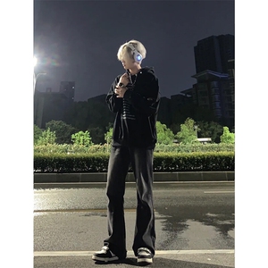美式hiphop牛仔裤修身直筒微喇叭裤图片