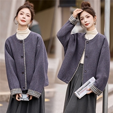 现货现货主推款2025秋冬新款毛呢外套短款格子拼接大衣，数据好款，女装毛呢外套，一安秀