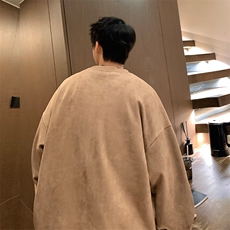 Y36P40秋季港风麂皮绒圆领卫衣男宽松长袖T恤打底衫外套，男装卫衣，星座1204-3