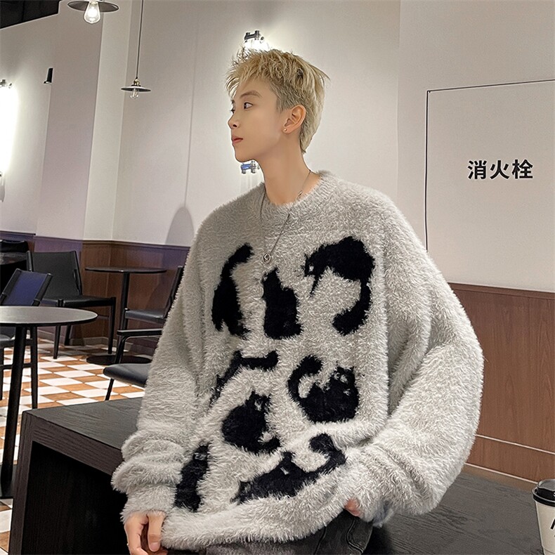 B374P58秋冬毛衣打底衫线衣圆领男装上衣宽松日系港风图片
