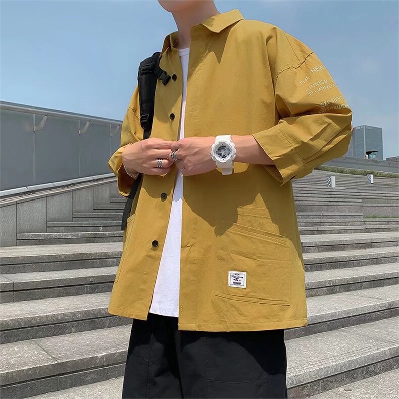 七分袖衬衫男港风日系春季韩版潮流帅气衬衣C139P33图片
