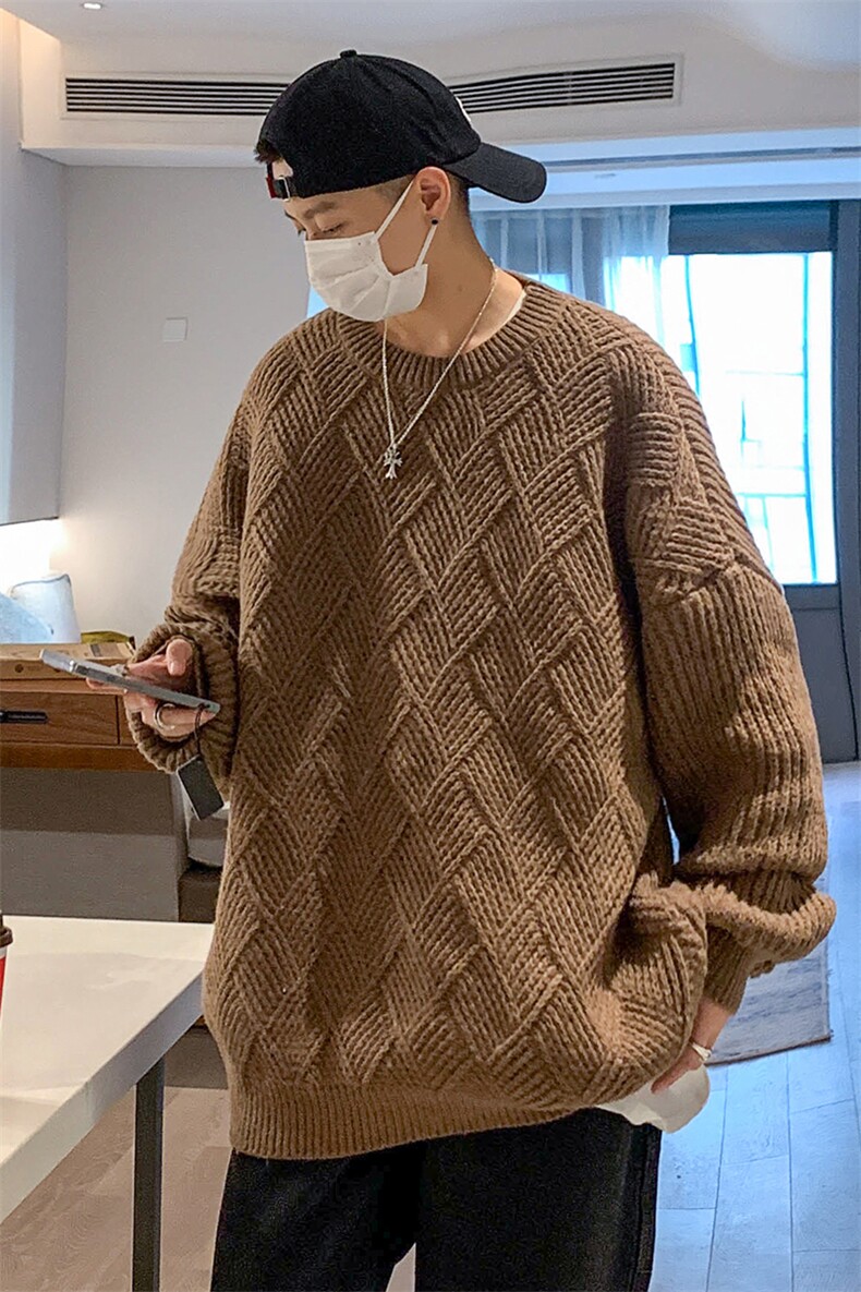 XZ517A-1-35109P68情侣毛衣2025新款宽松大码男港风圆领,男装针织衫/毛衣,星座517A-1
