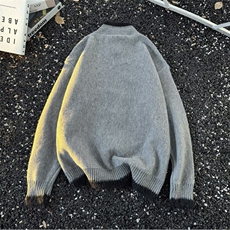 韩版灰色拉链立领针织开衫男秋冬复古雅痞风慵懒宽松保暖毛衣外套，男装针织衫/毛衣，星座813-2