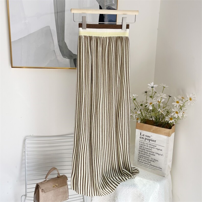 2025年秋季时尚百搭通勤简约休闲扬子纱彩条半身裙，女装半身裙，圣暖羊绒