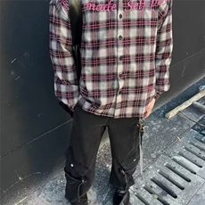 美式高街格纹衬衫男女春季新款字母印花情侣长袖百搭衬衣宽松上衣，男装衬衫，星座506A