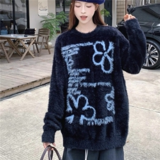 慵懒风软糯毛衣女秋冬新款韩系小个子宽松针织衫加厚仿水貂绒上衣，男装针织衫/毛衣，星座506A