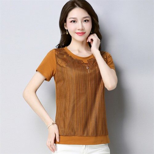 韩版潮流时尚百搭休闲显瘦气质优雅修身短袖2021年夏季，女装T恤，丽影随形