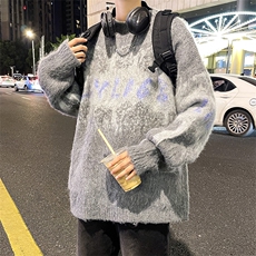 日系宽松慵懒风毛衣男2024春秋季条纹针织衫港风宽松情侣线衣，男装针织衫/毛衣，星座716-2