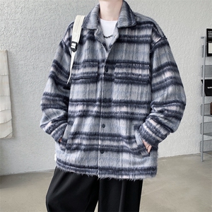 现货港风毛呢夹克男宽松格子呢子大衣外套DSA157B-J236-特P90图片