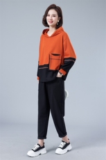 2022春季新款宽松减龄撞色休闲卫衣套装两件套，女装套装/套裙，深水步