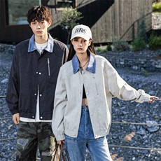 311B-1-25065-P83控165潮牌牛仔领夹克复古飞行夹克宽松休闲上衣，男装夹克，星座311B-1