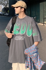 得物抖音40支双纱高品质印花半袖宽松纯棉短袖T恤男女T7222-P40，男装T恤，电商A441-1