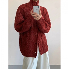 现货MY29-P88韩系麻花形高领红色毛衣，男装针织衫/毛衣，星座1501-3