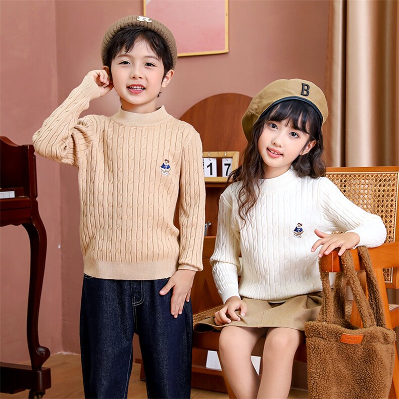 2024新款儿童保暖绒衫时尚扭花圆领设计舒适柔软秋冬，童装卫衣/绒衫，绒颖羊绒