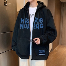 H201加绒P75加绒加厚连帽开衫卫衣含棉66%港风印花外套，男装卫衣，星座304A-1