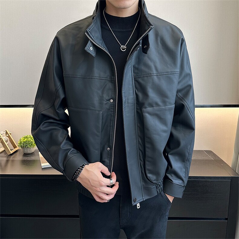 2025春免洗皮衣夹克店主风休闲痞帅复古高级感春秋PY2321-P155，男装皮衣，电商A413