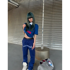 美式高街潮牌男女运动休闲裤直筒宽松慵懒显瘦印花休闲卫裤子，男装休闲裤，电商A486