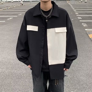 2024春季新款撞色拼接长袖衬衫男美式复古工装衬衣 现货W8183-P30图片