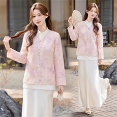 主推现货重工艺新款新中式春夏提花刺绣设计感时尚气质减龄两件套，女装套装/套裙，韩美纤衣