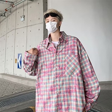 美式撞色炒色工艺格子长袖衬衫男女宽松休闲百搭衬衣CY972-P39，男装衬衫，星座412-3