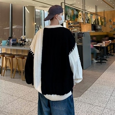 拼接撞色毛衣男生秋冬季潮牌宽松休闲慵懒风设计感小众套头针织衫，男装针织衫/毛衣，星座302B-3