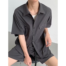 CP1216-P36日系复古短袖衬衫男女双口袋少泡泡纱工装衬衣，男装T恤，电商B323A