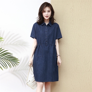 牛仔连衣裙女夏2025新款中年妈妈薄款连身裙高级感遮肚显瘦牛仔裙图片