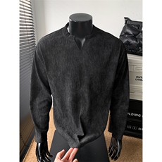 新款港风休闲V领扎染肌理感宽松打底衫长袖T恤男T53981-特P25控48，男装T恤，电商A001