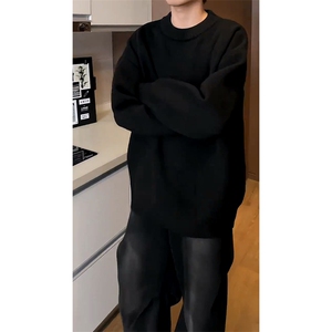 重磅秋冬男女纯色打底针织衫圆领套头半高领毛衣美式复古休闲上衣图片