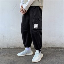 秋季潮牌ins束脚裤男宽松韩版百搭休闲直筒九分工装裤子H61-p35图片