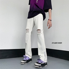 B221美式ins高街暗黑小众拉链破洞休闲牛仔裤LK23086-P60控78，男装牛仔裤，电商B221