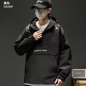 半拉链套头冲锋衣男春秋季新款日系潮牌连帽杉卫衣外套青少年夹克图片