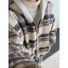 秋冬款格子款羊羔毛棉服加绒连帽加厚外套A071-5024-P118，男装棉衣，电商A071