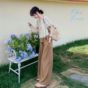 慵懒松弛感休闲套装女2025夏季穿搭一整套泡泡袖上衣阔腿裤两件套