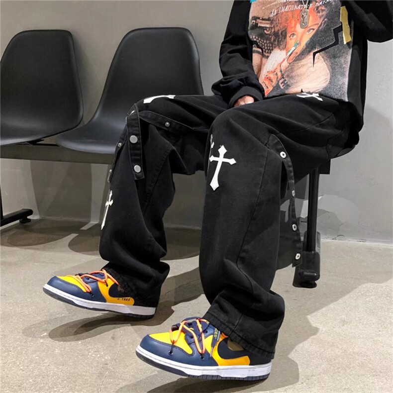 韩版ins潮流宽松vibe拖地裤子春秋季美式街头牛仔裤男K2587-P45，男装休闲裤，星座512-2