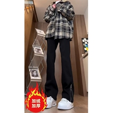 加绒加厚冬款男女牛仔裤微喇叭侧边拉链保暖休闲长裤NK8001P45，男装牛仔裤，星座1013-1