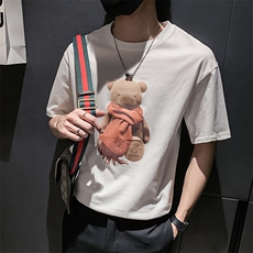白色2022精神小伙修身男士印花短袖T恤社会tT505-P38控58，男装T恤，电商A108