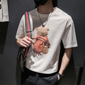 白色2022精神小伙修身男士印花短袖T恤社会t T505-P38控58图片