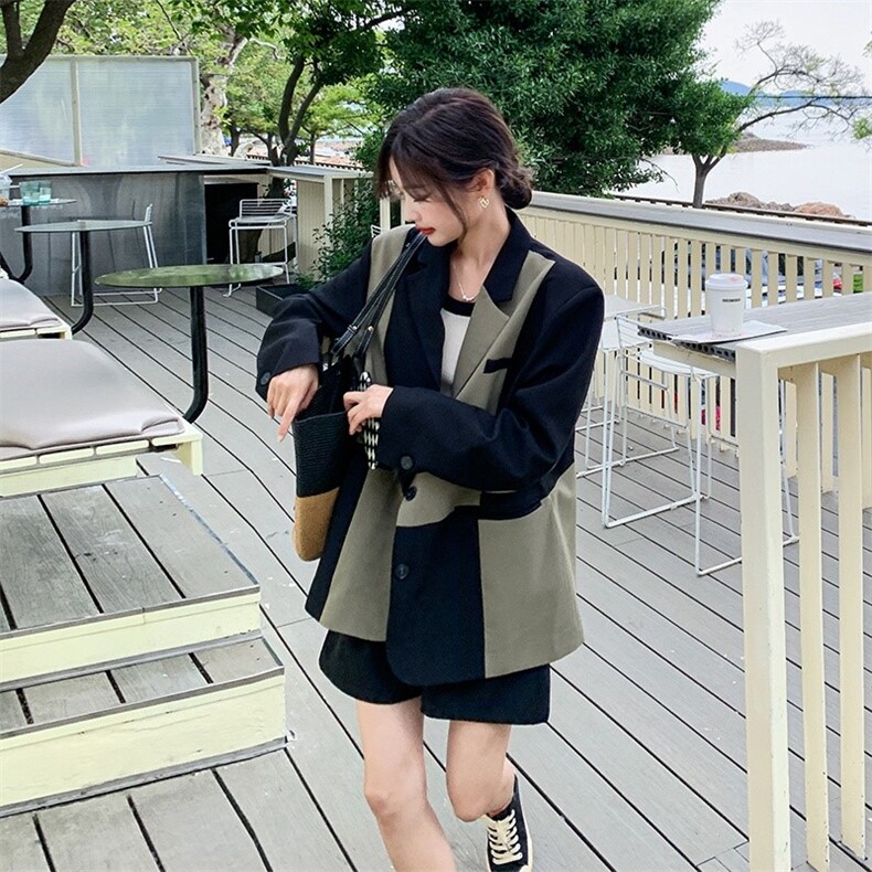 【新款现货】2022秋拼接撞色西服251-601-P125-K188,女装风衣,浙宝189