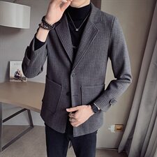 格子呢料中长款呢子大衣无头风秋冬新款外套A328-20383-P115，男装毛呢大衣，星座406