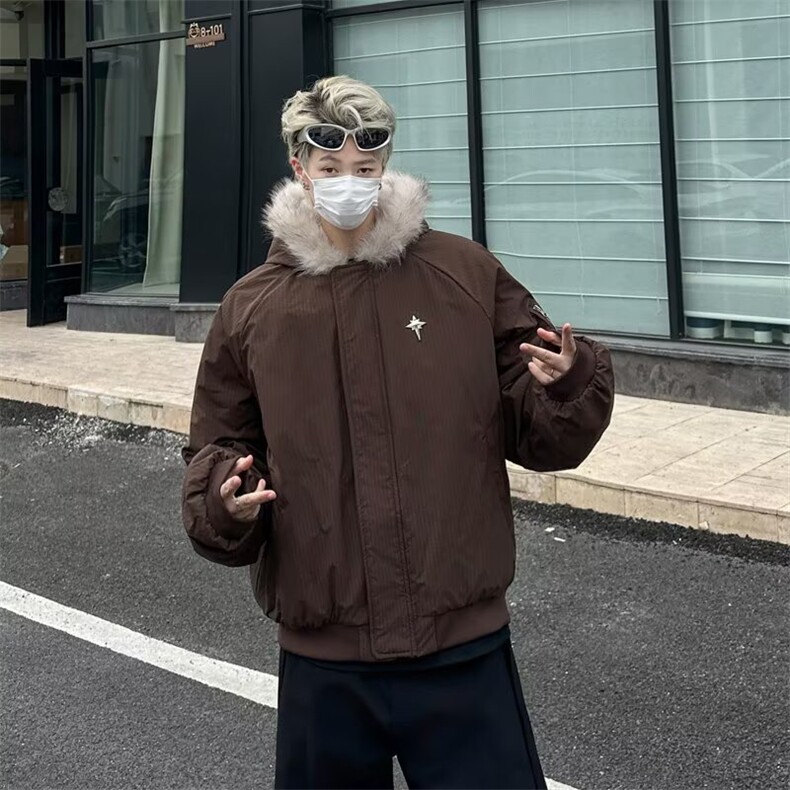 美式潮牌毛领加厚棉袄男女潮牌面包服冬季cleanfit保暖棉衣,男装棉衣,星座410-6（原星座1304-1）
