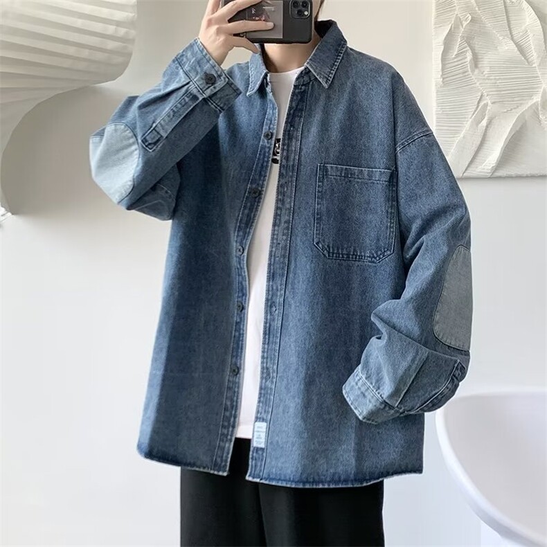 高品质秋冬款男牛仔衬衫加厚休闲夹克补丁外套CS8811P55,男装衬衫,星座1013-1