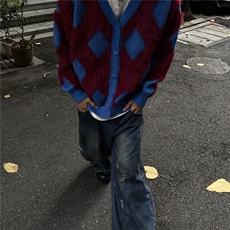 美式秋冬V领开衫针织衫男女慵懒风情侣宽松针织衫M9548-P66，男装针织衫/毛衣，星座208-5