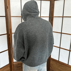 网图M2837-特P60灰色连帽毛衣男女冬季套头针织衫慵懒风宽松外套，男装针织衫/毛衣，电商D310B