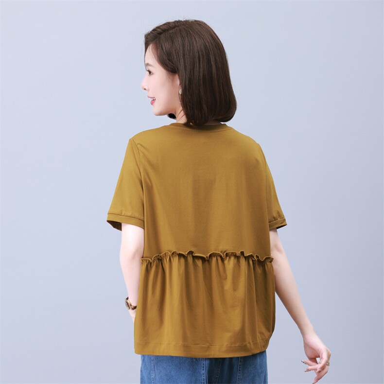 2025夏季新款精品女装潮设计感短袖t恤女宽松显瘦大码打底上衣服,女装衬衫,叶笙衣